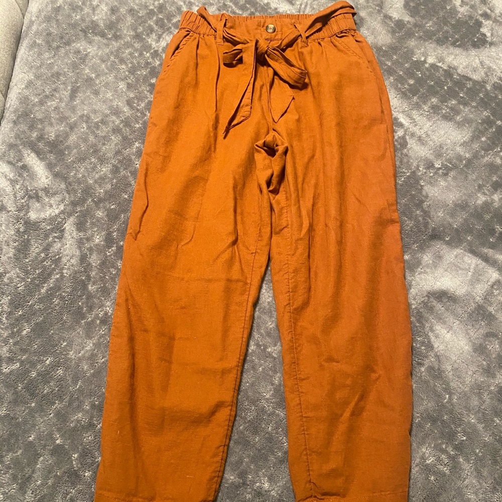 High Waisted Ankle Linen Pants